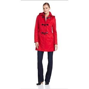 Nautica Hooded Rope Toggle Coat Womens Medium Wool Blend Red